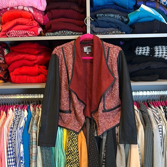 Out from the Kloth red heathered/black open front blazer size S - Picture 1 of 3